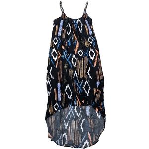 Dex high-low Navajo pattern black colourful midi sundress